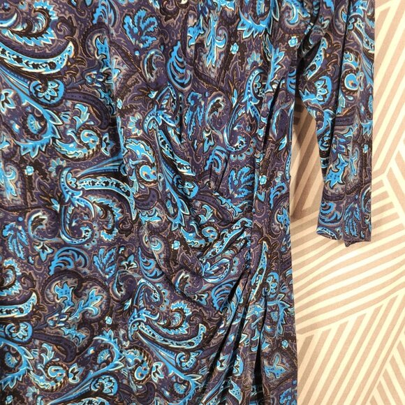 Talbots Shirt Wrap Dress Size XL casual Floral Party Blue Knee Length Stretch - Picture 4 of 8